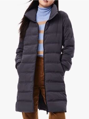 Bernardo Stand Collar Puffer Jacket Quilted Coat Hidden Hood Smoke Blue L NWT